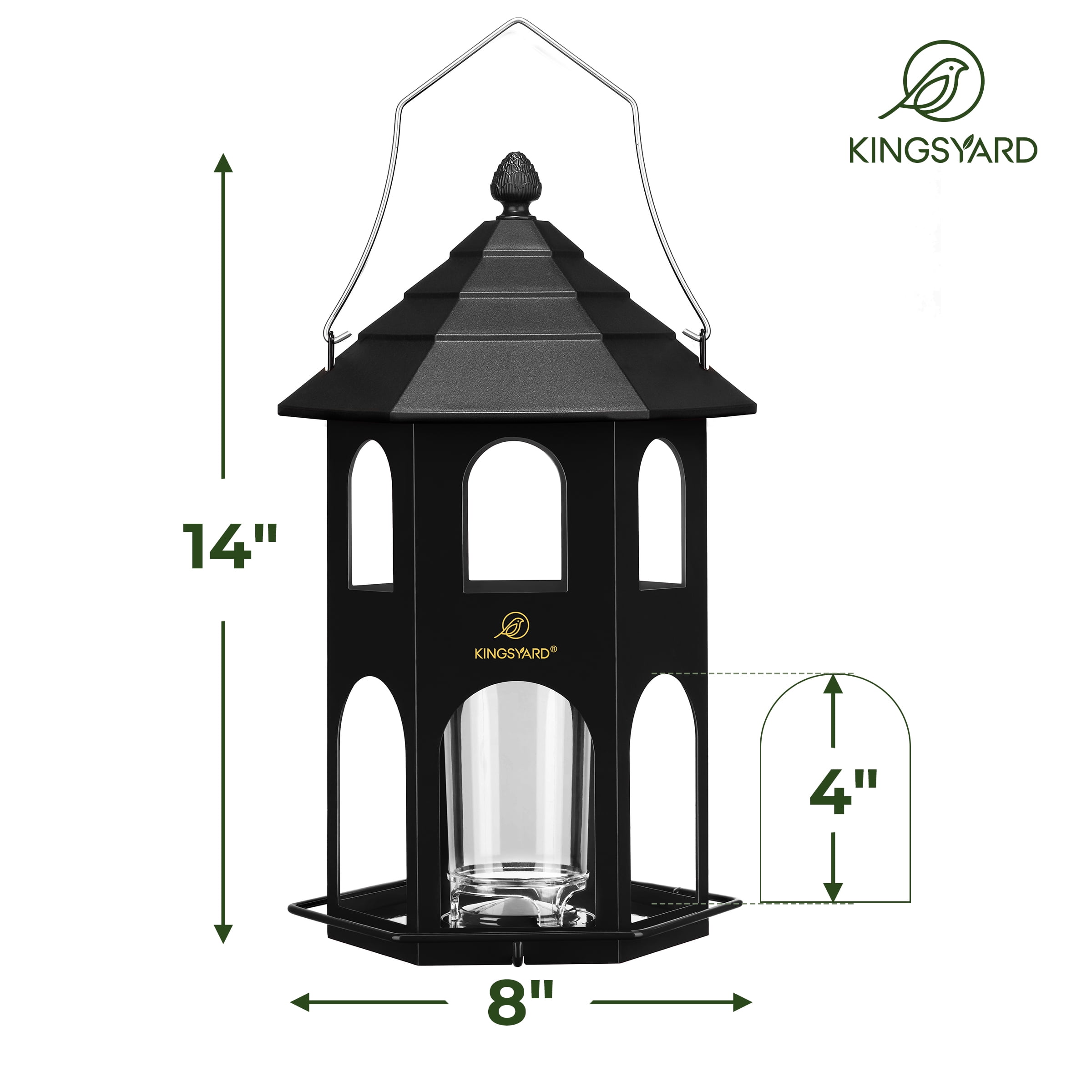 Kingsyard Hopper Wild Bird Feeder for Outdoor Hanging, 4 lbs Large Seed Feeding Metal House, Black
