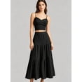 thumbnail image 5 of Women's 2 Piece Maxi Skirt Sets Crop Top Ruffle Hem Flowy Midi Skirt Vacation Going Out Outfits Black S, 5 of 8