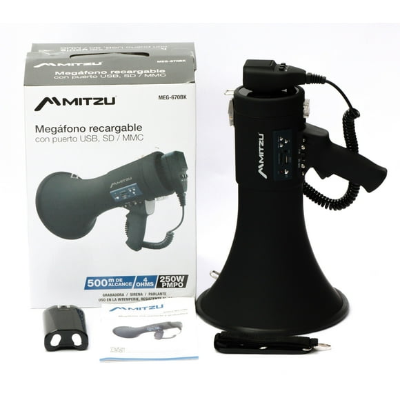 Megáfono Recargable Con Puertos Usb/sd 250w Pmpo Mitzu 670 Mitzu MEG-670BK-V