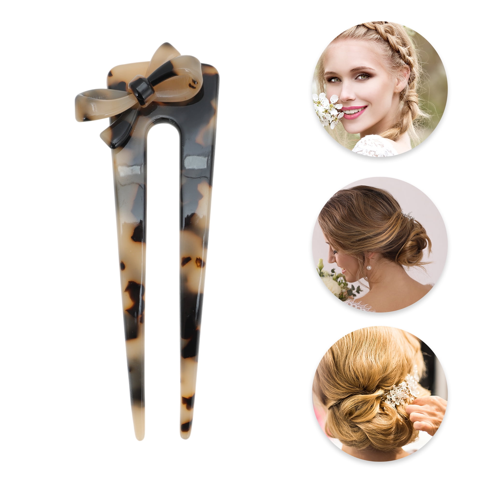 Unique Bargains Simple Comfortable No Slip Bow Chignon Pin for Women 1 Pc Beige, Black
