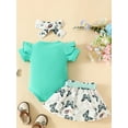 thumbnail image 3 of Bagilaanoe 3Pcs Newborn Baby Girls Summer Clothes Letters Print Short Sleeve Romper Tops + Butterfly Print Skirt + Headband 3M 6M 9M 12M 18M Infant Casual Skirt Set, 3 of 9