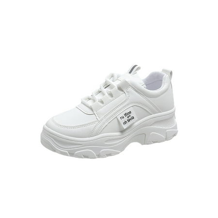 

GENILU Women Comfort Sneakers Thick Sole Walking Shoes Outdoor Round Toe Sport Shoe White 7