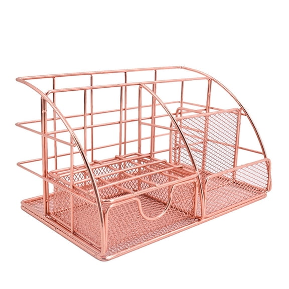 1 Pc Anti-Rust Mesh Desk Organizer with Drawer (8.6"x5.5"x4.9"), Electroplated Rose Gold Desktop Storage Caddy & Vanity Makeup Holder