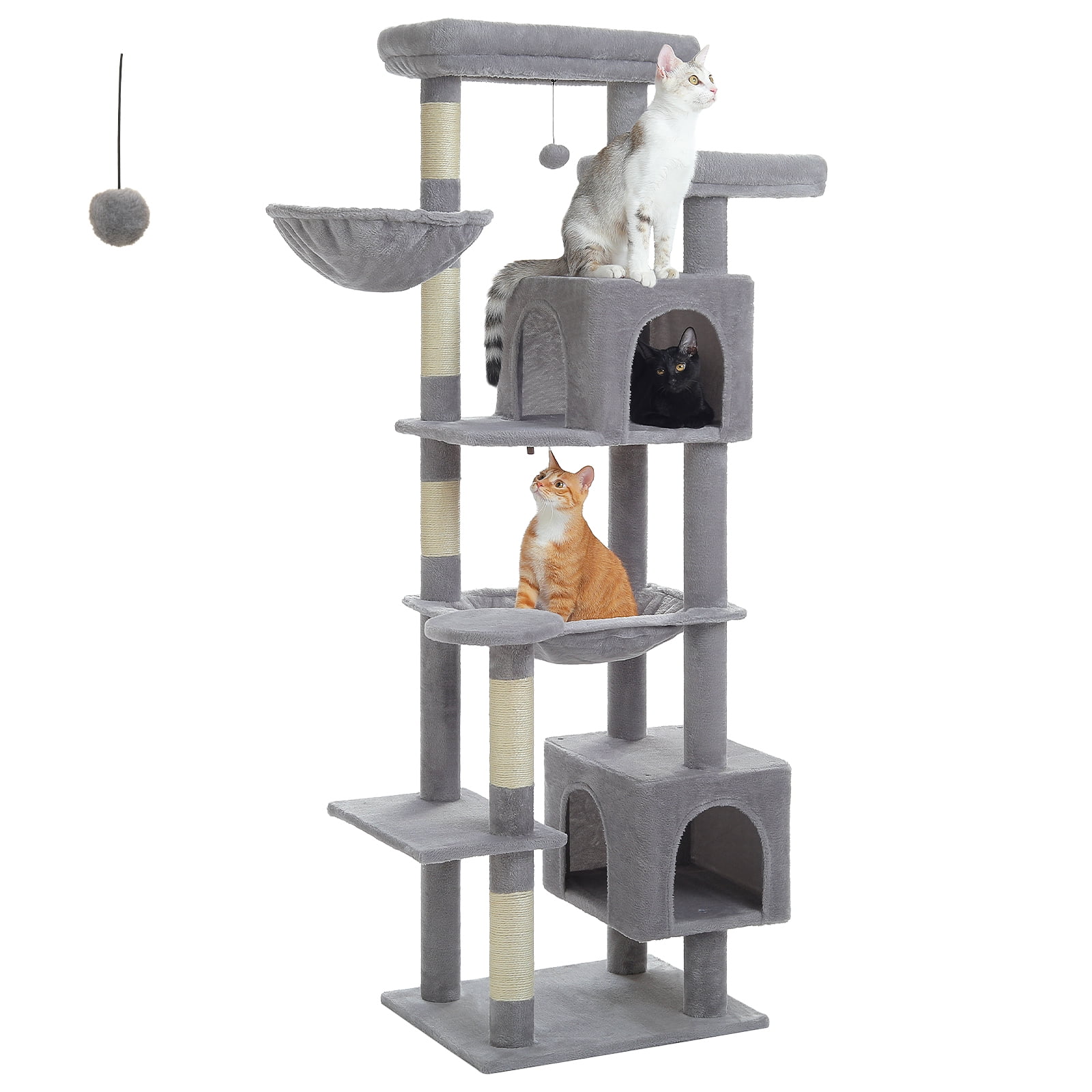 Pefilos 69" Tall Cat Tree for Indoor Large Cats with Hammock, Cat Climbing Tree Tower with Scratching Posts, Condo House and Top Perch, Gray
