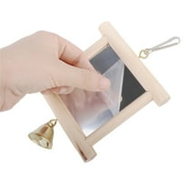 Bird Cage Swing Toy for Parrots Birds Mirror Wood Reliable Reflective Interactive Small Bells Toy Bird Boring Toy