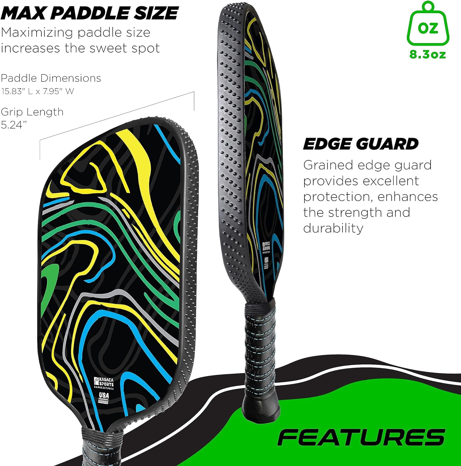 Kasaca Graphite T700 Carbon Fiber Pickleball Paddles, Grained Edge Guard, Honeycomb Core, Large Sweet Spot, Cushion Comfort Grip, USAPA Approved, Cute Paddle for Beginners Players, Women, Men