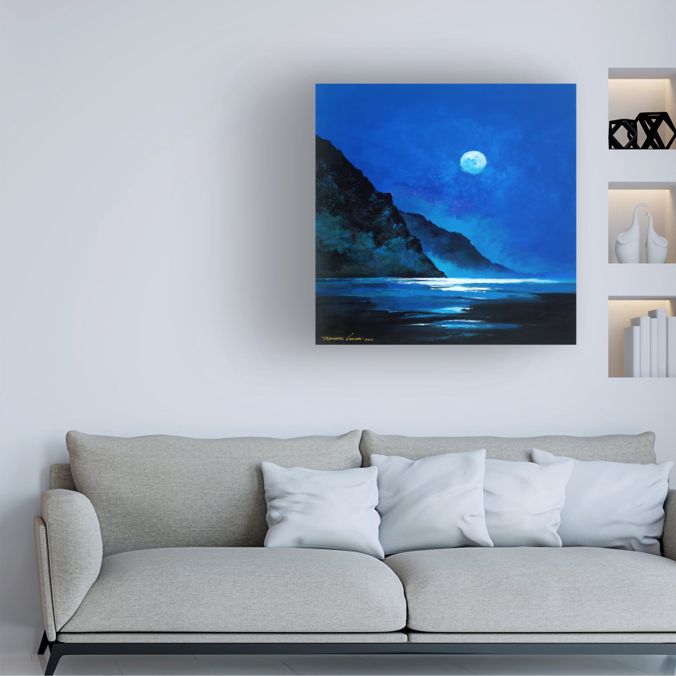 Canvas Wall Art - Thomas Leung 'Island Under the Moon' Wall Art for Living Room, Bedroom, or Office Décor by Trademark Fine Art - 24 x 24 Inches