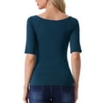 thumbnail image 4 of INSPIRE CHIC Women's Boat Neck Tops Half Sleeves Fitted Layering Soft T-Shirt L Dark Blue, 4 of 7