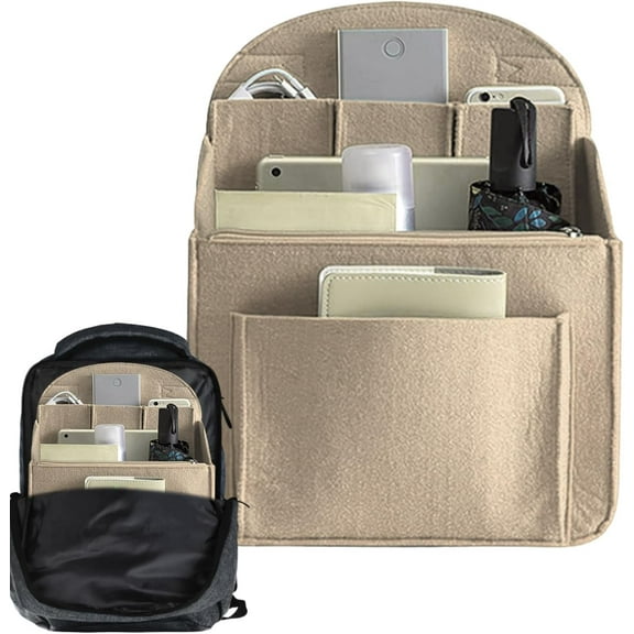 Backpack Organizer Insert, Shoulder Bag Organizers Insert, Felt Backpack Organizer Liner In Bag With Multi-Pockets For Cosmetics Phone Books Umbrellas Tablet(Khaki-large)