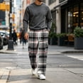 thumbnail image 4 of UDAUDU Mens Cargo Sweatpants Plaid Fall Lightweight Drawstring Elastic Waist Trousers Outdoor Trendy Joggers with Pockets Dark Gray 4XL, 4 of 7