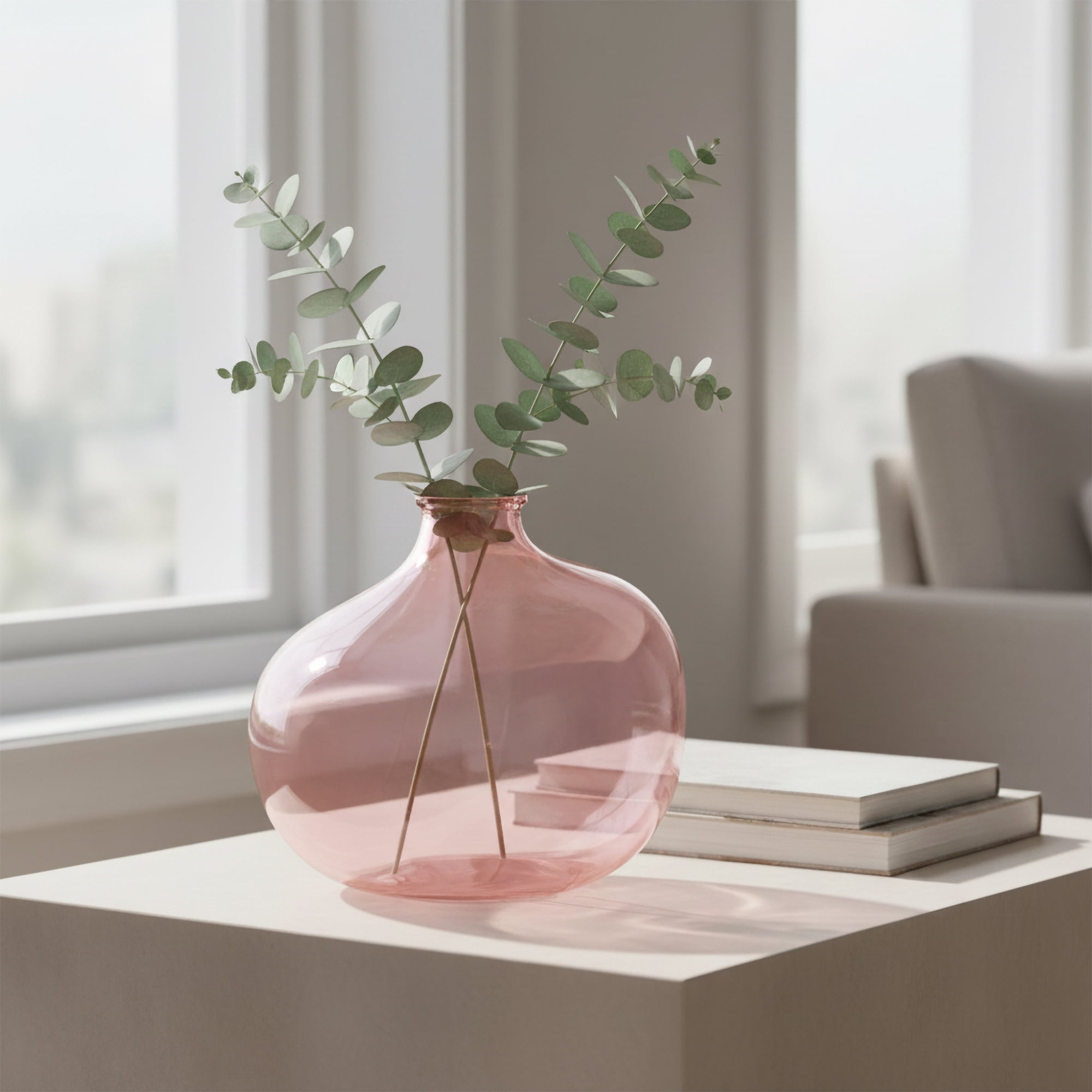 Mainstays Pink Glass Decorative Tabletop Vase, 7.3 in