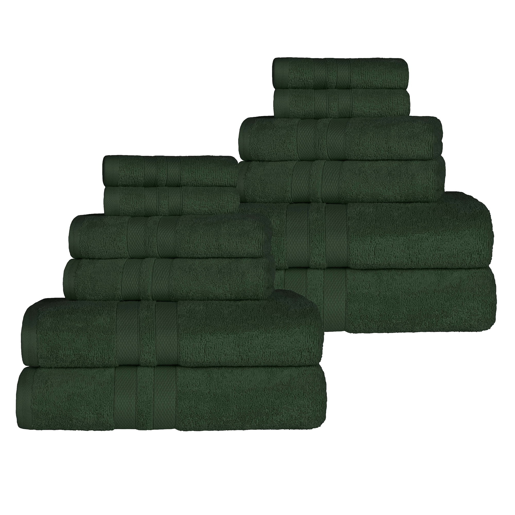 Superior Ultra Soft Cotton Solid 12-Piece Towel Sets, Forest Green Superior Ultra Soft Cotton Solid 12-Piece Towel Sets, Forest Green