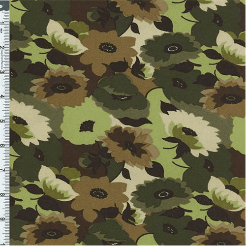 Olive Green Floral Moleskin, Fabric By the Yard