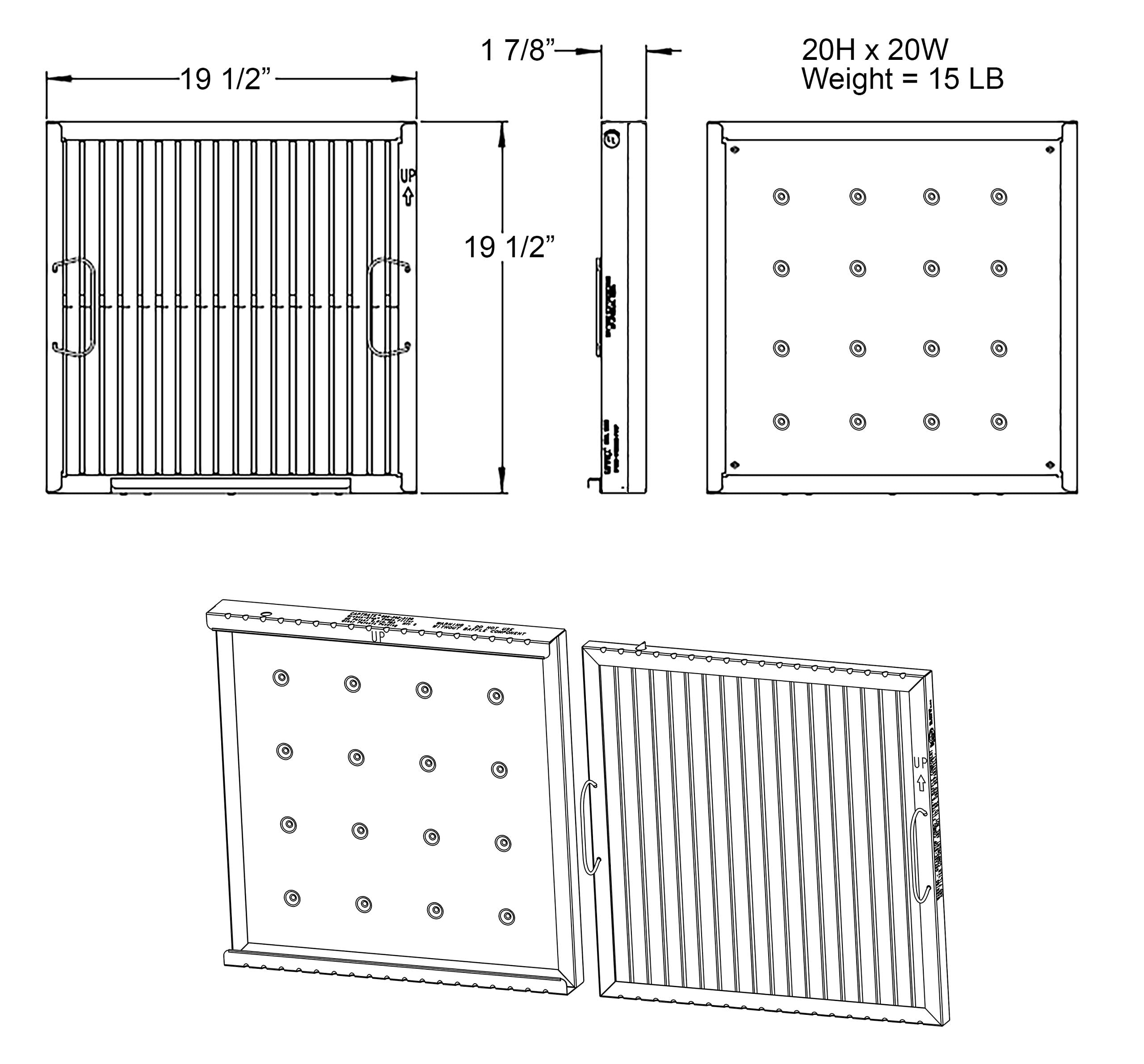 CAPTIVE-AIRE Captrate COMBO Stainless Steel Baffle Restaurant Hood Filter, (20" High x 20" Wide)