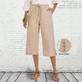 thumbnail image 5 of AINIYS High Waisted Linen Blend Tailored Capris Pants for Women Office Commute Daily Khaki M, 5 of 7