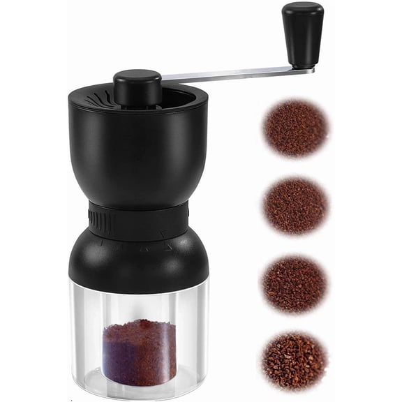 WZW Manual Coffee Grinder with Ceramic Burrs, Hand Coffee Bean Grinder with 2 Containers Adjustable Coarseness for Home, Office and Travelling