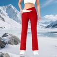 thumbnail image 2 of ManxiVoo Women's Fleece Lined Straight Leg Pants Fashion Casual Slim Fit Thermal Trousers for Winter Everyday Comfortable Warm Bottoms XXL Size Red, 2 of 9