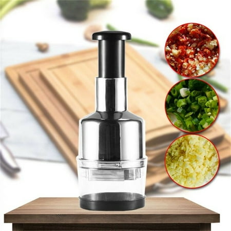 

POINTERTECK Food Chopper One Piece Salad Vegetable Chopper and Slicer Dicer Manual Mini Hand Chopper Onion Garlic Mincer with Cover for Vegetables Stainless Steel Cutter Blade