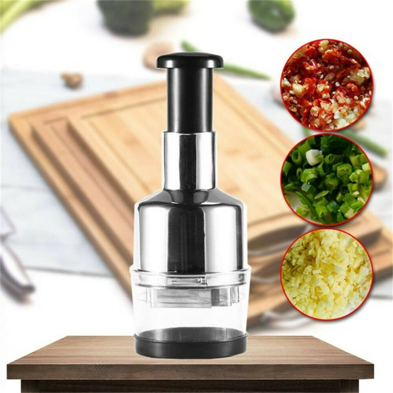 AMERTEER Food Chopper One Piece Salad Vegetable Chopper and Slicer Dicer  Manual Mini Hand Chopper Onion Garlic Mincer with Cover for Vegetables  Stainless Steel Cutter Blade 