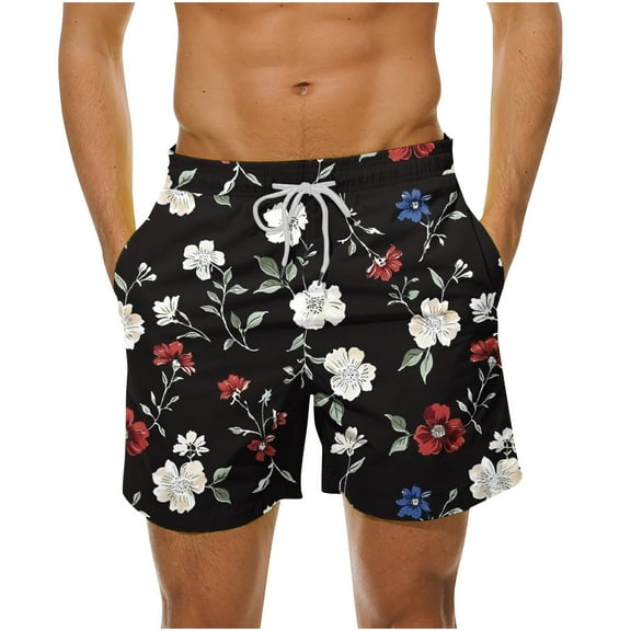 LYEAA Men Swim Trunks Short Elastic Waist Summer Beach Big Men's Shorts Hawaiian Colorful Floral Print Drawstring Surfing Board Shorts Casual Athletic Fashion Comfort Swimsuit with Pockets L