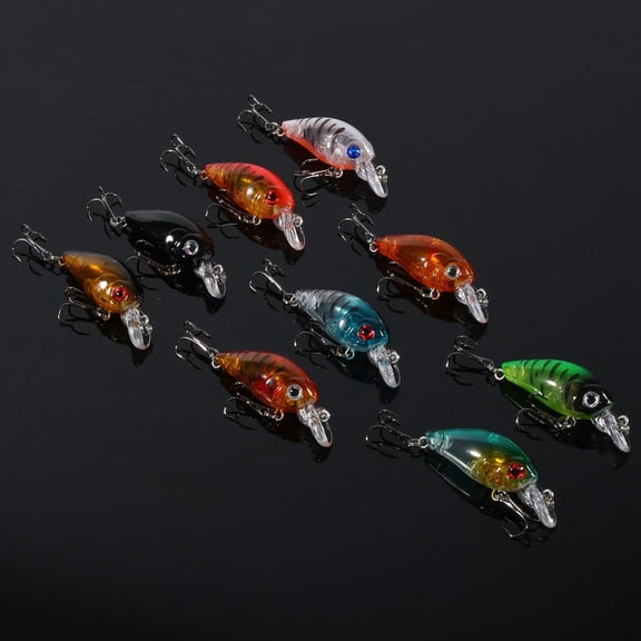 Eotvia 4.5cm Plastic Bright Color Crankbait Fishing Lures For Bass With 3D Eyes, 9-Count