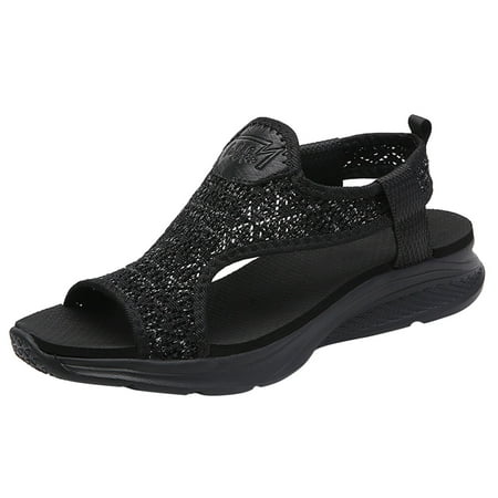 

Sandals For Women Fashion Mesh Sport Wedges Beach Peep Toe Breathable Shoes Black 38