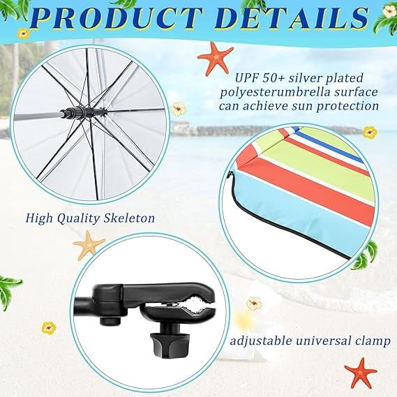 2 Pcs Automatic Chair Umbrella with Universal Clamp 44" UPF 50+ Portable Clamp on Beach Chair Adjustable Wheelchair Umbrella for Outdoor Patio Parasol