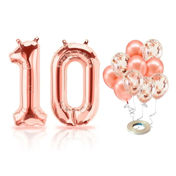PARIS PRODUCTS - 10th Birthday Rose Gold Balloons & Number 10 Mylar Balloon, 10th Birthday Party Decor, 10th Birthday Decorations for Girl, Double Digits Birthday Decorations Girl 10
