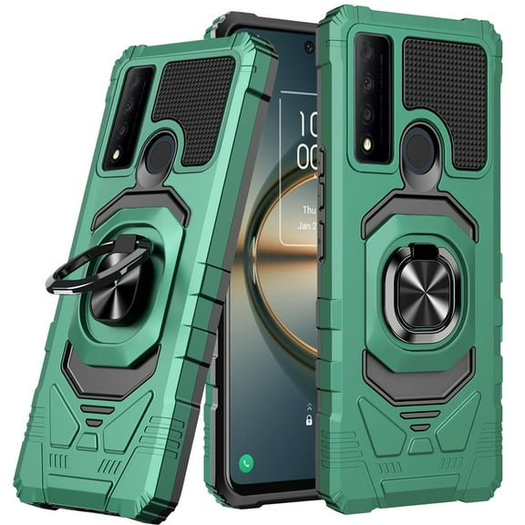 Phone Case for TCL 30 V 5G Hybrid 2in1 Dual Layer with Rotate Magnetic Ring Stand Holder Kickstand, Rugged Shockproof Protective Cover for TCL 30 V 5G - Green