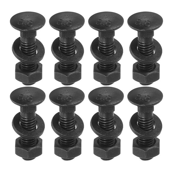 M6 x 20mm Carriage Bolt Kit, 12 Set Carriage Bolts Screws Set Includes Washers and Nuts - Carbon Steel Black Oxide