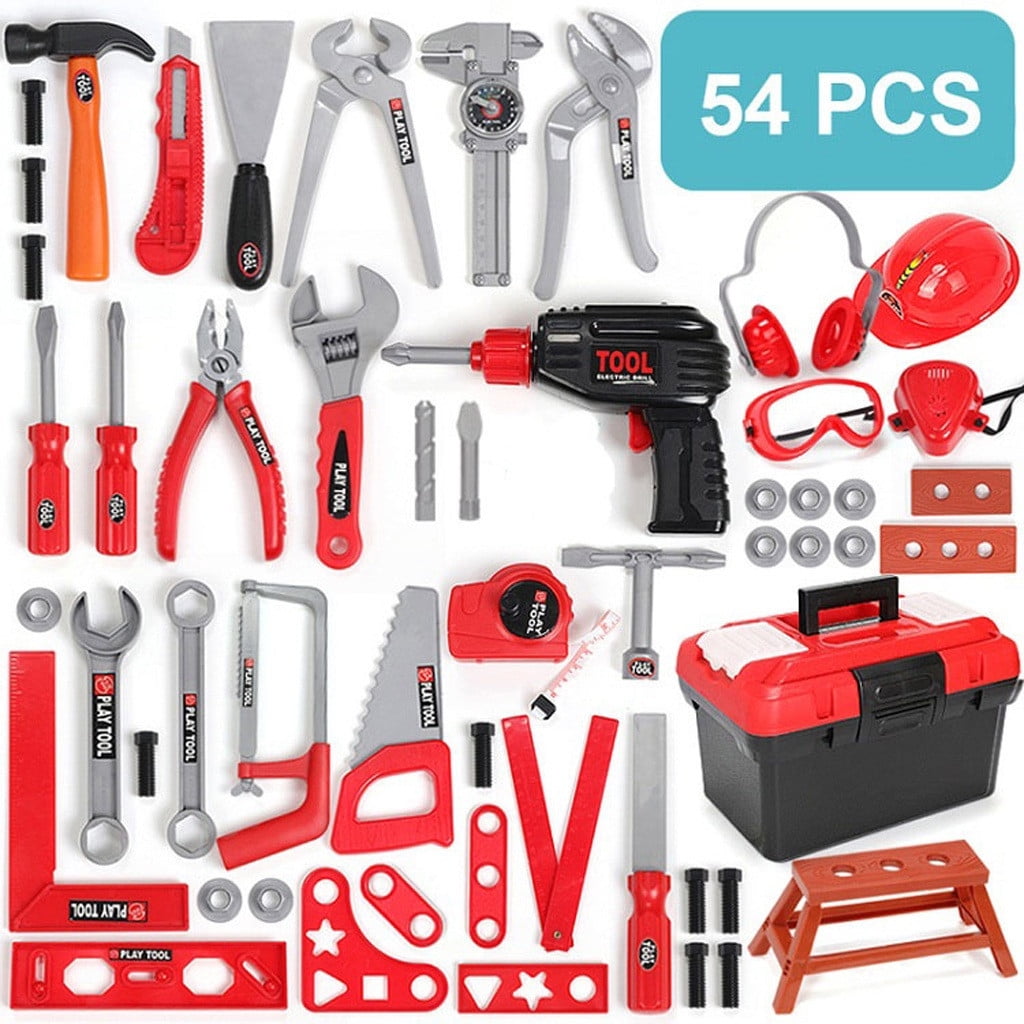 Kids Tool Toy Construction Toolbox Pretend Toys With Electric Drill54PCS Sets 