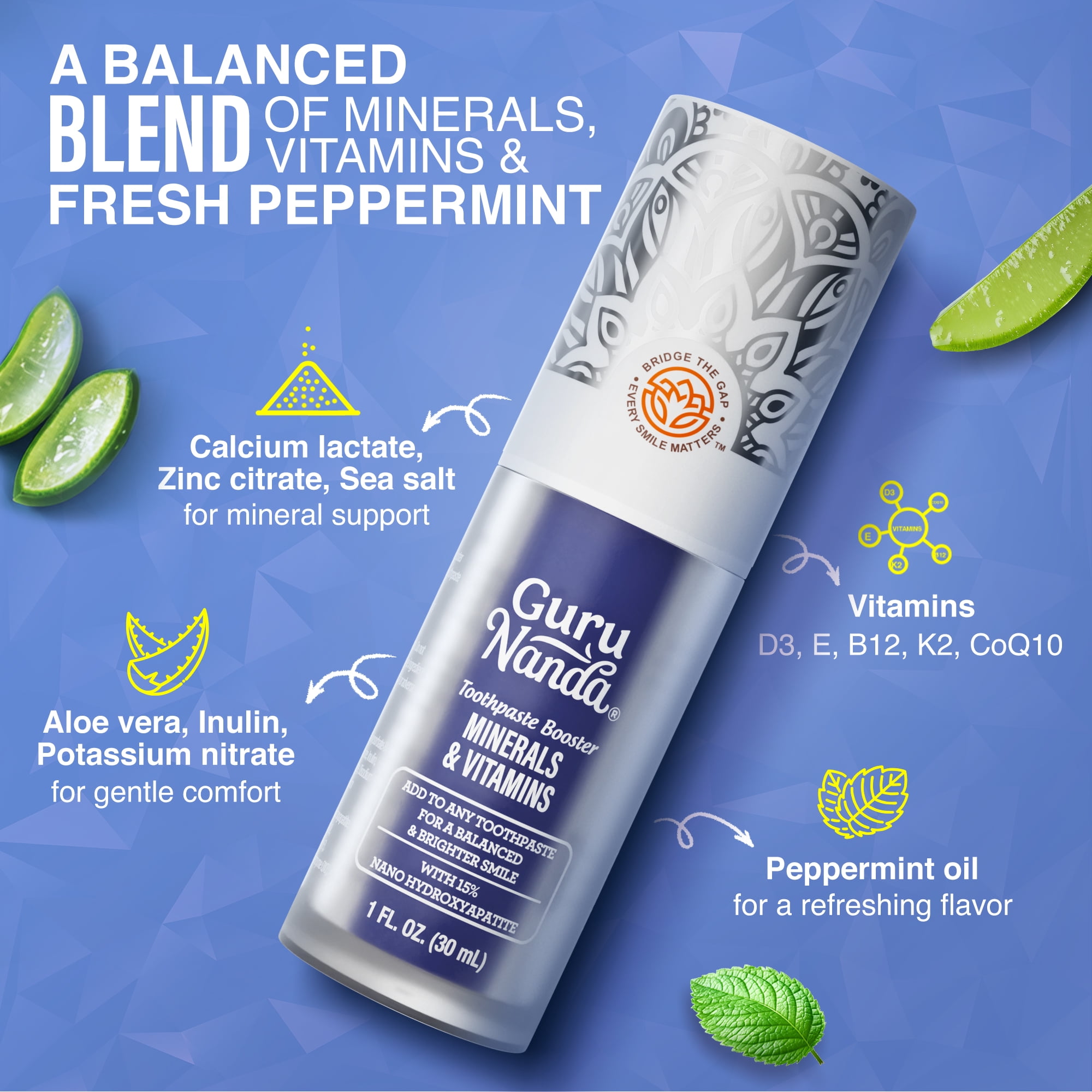 (2 pack) GuruNanda Mineral & Multivitamin Toothpaste Booster Serum with 15% NHAP - Unflavored -  1 fl oz