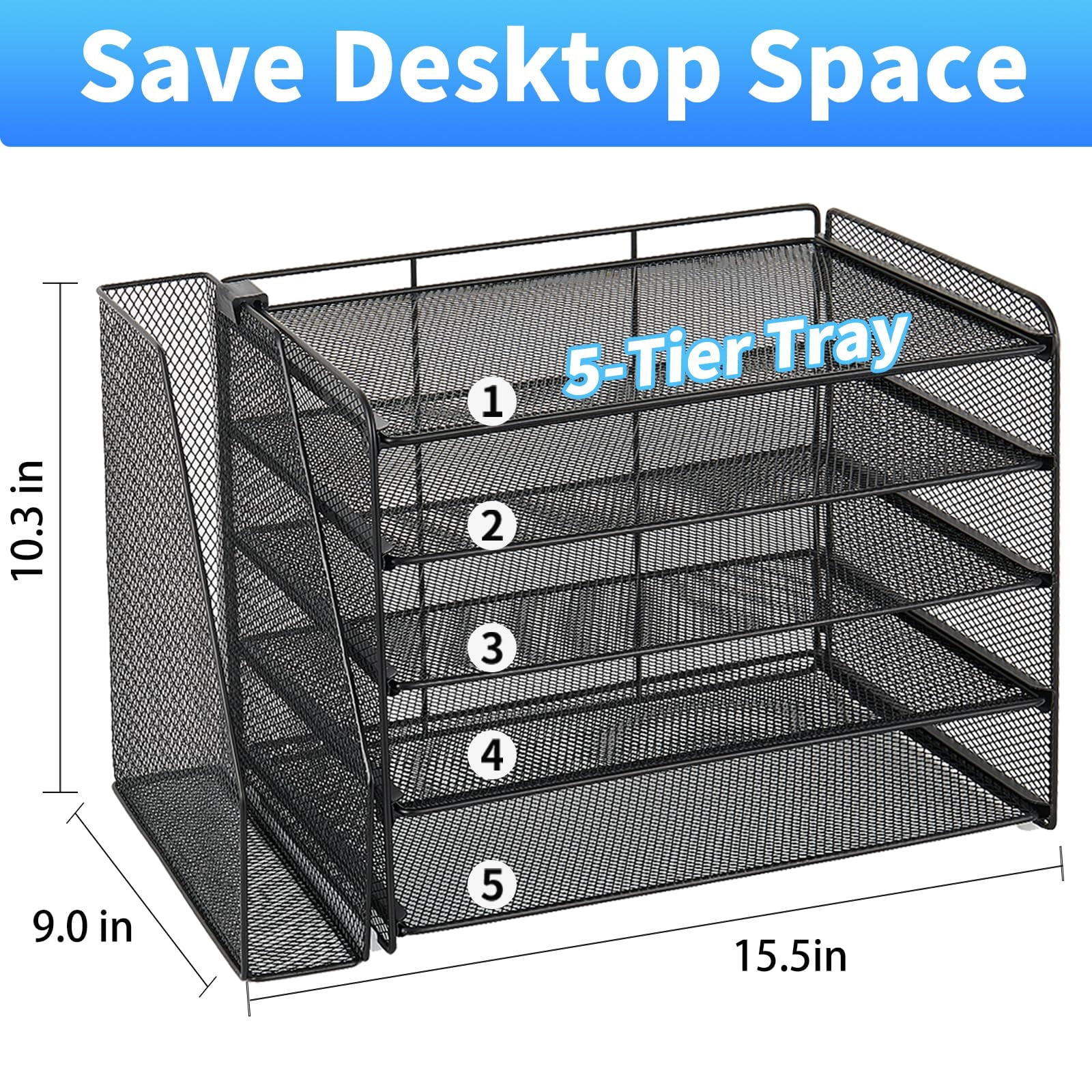 Desk Organizer  5-tier Paper Letter Tray With Magazine Holder Office Accessories & Workspace Organizers Desktop File For Supplies Storage Black
