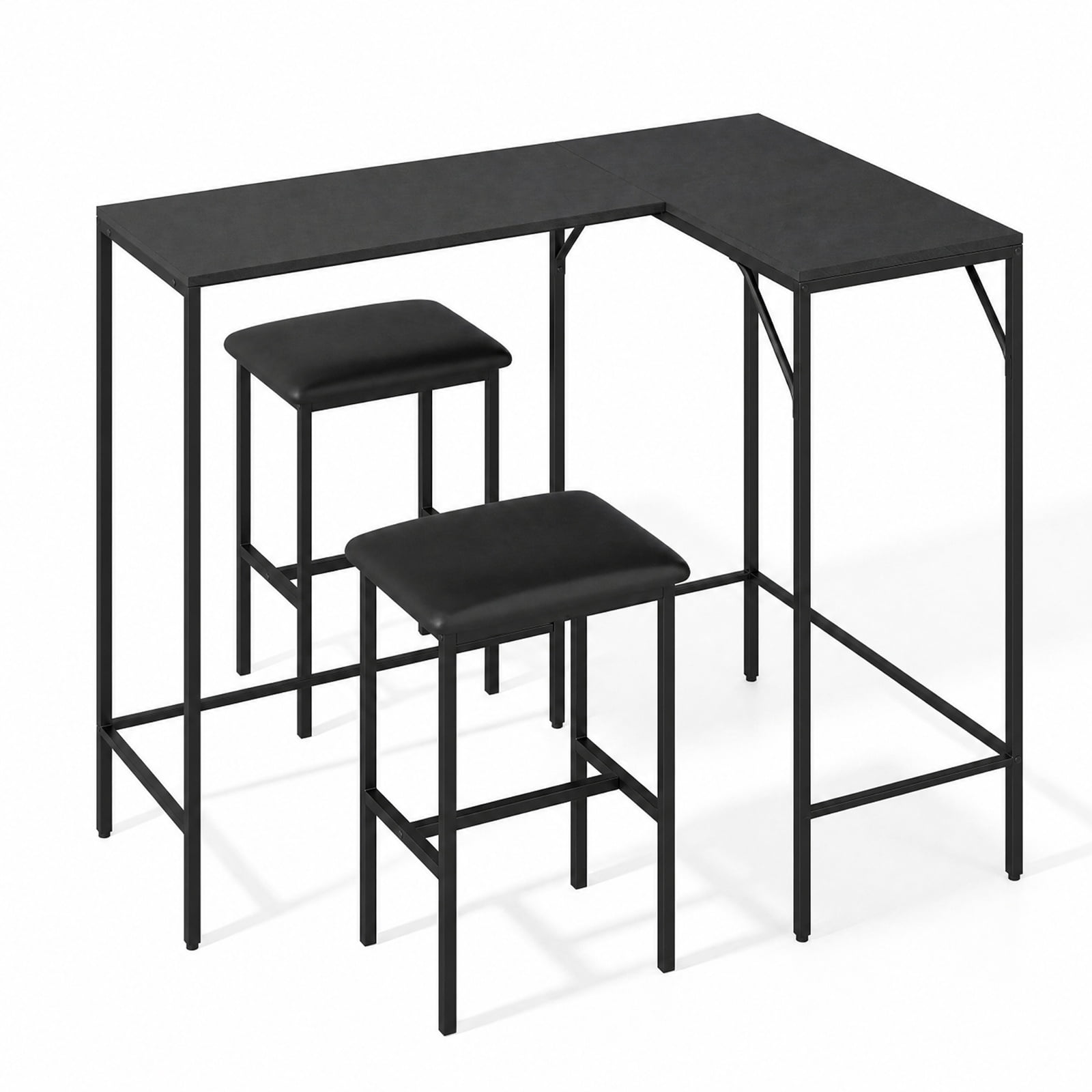 Furnibear 3-Piece Convertible L-Shaped Kitchen Table Chair Set with 2 AC Outlets USB Port and Type-C Port for Kitchen Dining Room Breakfast, Black