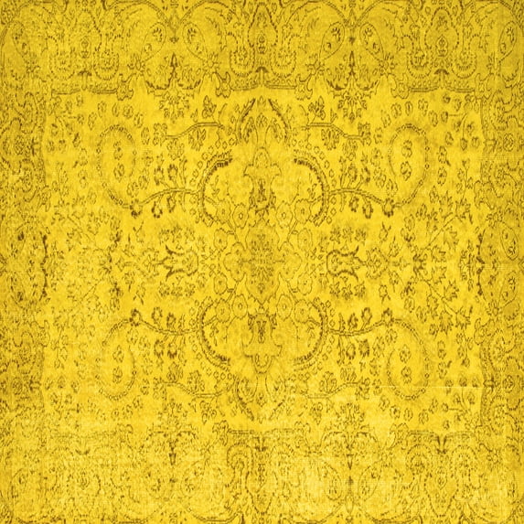 Ahgly Company Machine Washable Indoor Square Abstract Yellow Contemporary Area Rugs, 6' Square