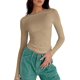 thumbnail image 3 of Camisetas de punto acanaladas ajustadas básicas con cuello cuadrado de manga larga sexy para mujer, 3 of 5