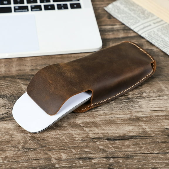 Vintage Leather Case for Apple Magic Mouse 1st & 2nd Gen – Handmade Crazy Horse Leather Flip Cover with 360° Protection & Custom Engraving