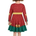 thumbnail image 3 of FKELYI Size 3-4 T Long Sleeve Dresses Stretchy Glitter Christmas ELF Costume Midi Sundress Midi Sundress Breathable Teen Girls Swing Party Dress, 3 of 4