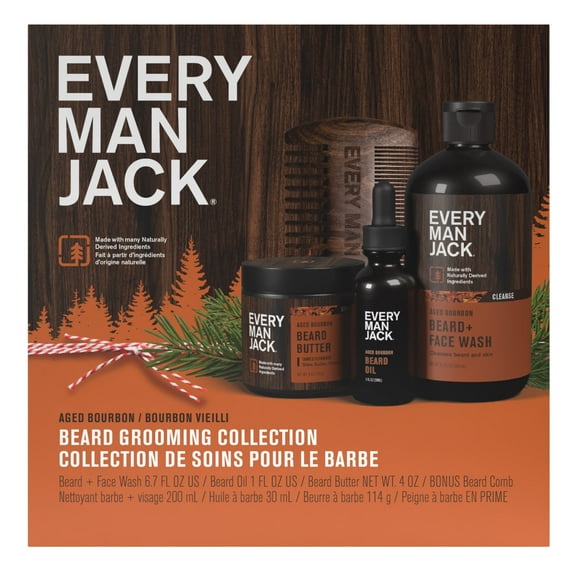 Every Man Jack Aged Bourbon Beard Care Kit Christmas Holiday Gift Set for All Skin Types, 1 Count