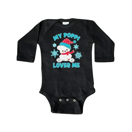 

Inktastic Polar Bear My Poppi Loves Me in Santa Hat with Snowflakes Gift Baby Boy or Baby Girl Long Sleeve Bodysuit