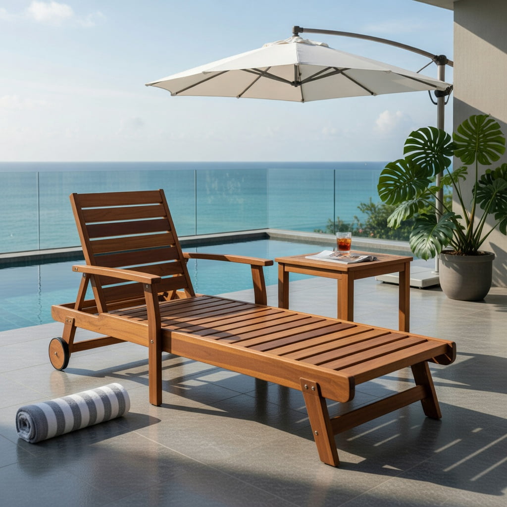 Hommoo Adjustable Height Outdoor Rattan Lounge Chair with Cushion, PE Wicker Patio Chair for Poolside, Garden, Porch, Turquoise