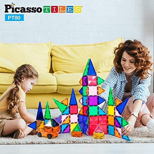 Picassotiles 80 piezas Bloque de construcción magnética Construcción Conjunto de juguetes Diamond Magnet Blo PicassoTiles PicassoTiles