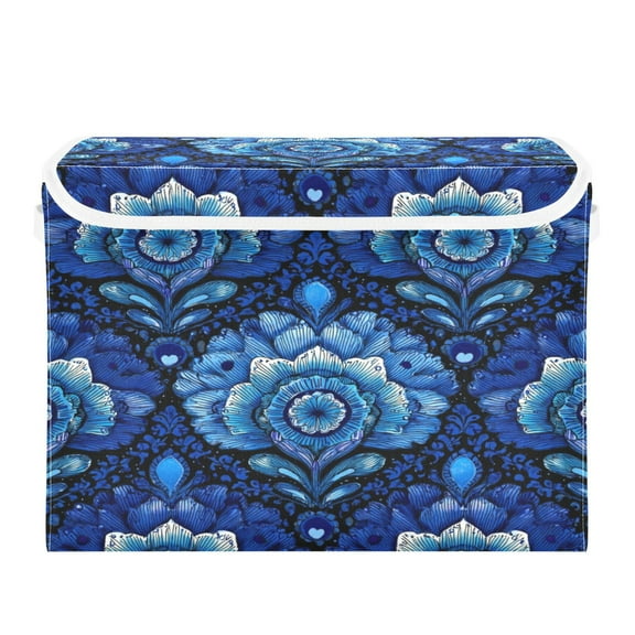 Storage Box With Lid 16.5x12.6x11.8In Foldable Stacked Household Storage Box Dark Blue Beautiful
