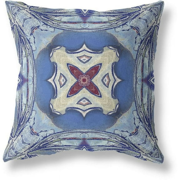 Pastel Floral Squares Indoor/Outdoor Fabric Pillow -Sky Blue Evening Blue  20x20