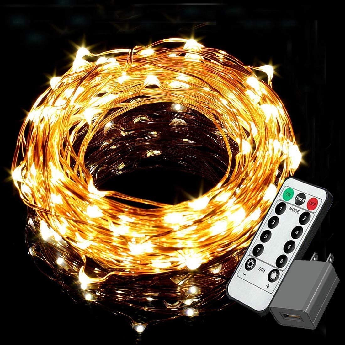 UL-listed 8 Modes 33ft 100 LED Dimmable String Lights EShing Plug in Fairy Lights with Remote Control Timer Waterproof Firefly Starry Lights Twinkle Lights for Indoor Outdoor Decoration Warm White