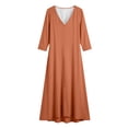 thumbnail image 7 of Ayolanni Womens V Neck 3/4 Sleeve Solid Color Maxi Shift Dress for Daily Soft Breathable Fabric Orange Womens Fall Dresses,M, 7 of 7