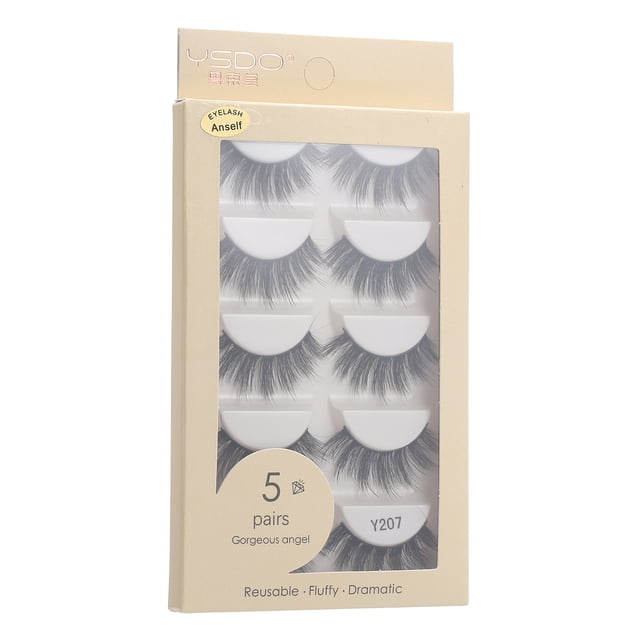 Pestañas postizas Anself 3D de fibra natural, 5 pares, efecto visón, diseño Y207 para mirada intensa y cautivadora.
