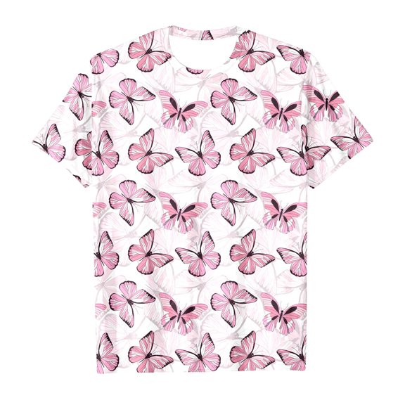 Tiijoy Big Girls Butterfly Print Short Sleeve T-Shirt Crew Neck Casual T Shirt Tee