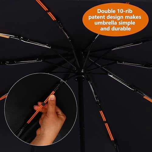 46 Inch Compact Umbrellas for Rain - Travel Small Umbrella - Automatic Folding Umbrella - Windproof Portable Umbrella, Double 10-rib (2 pack)black+black