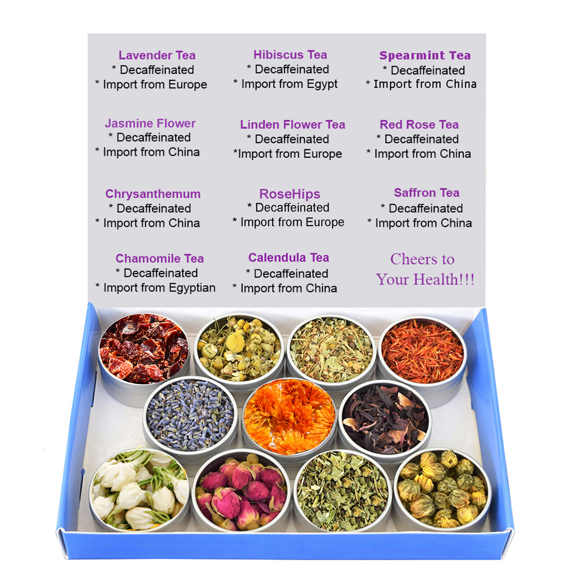 Chinese Tea Culture 11 Flower Tea Samplers, Decaffeinated, Included